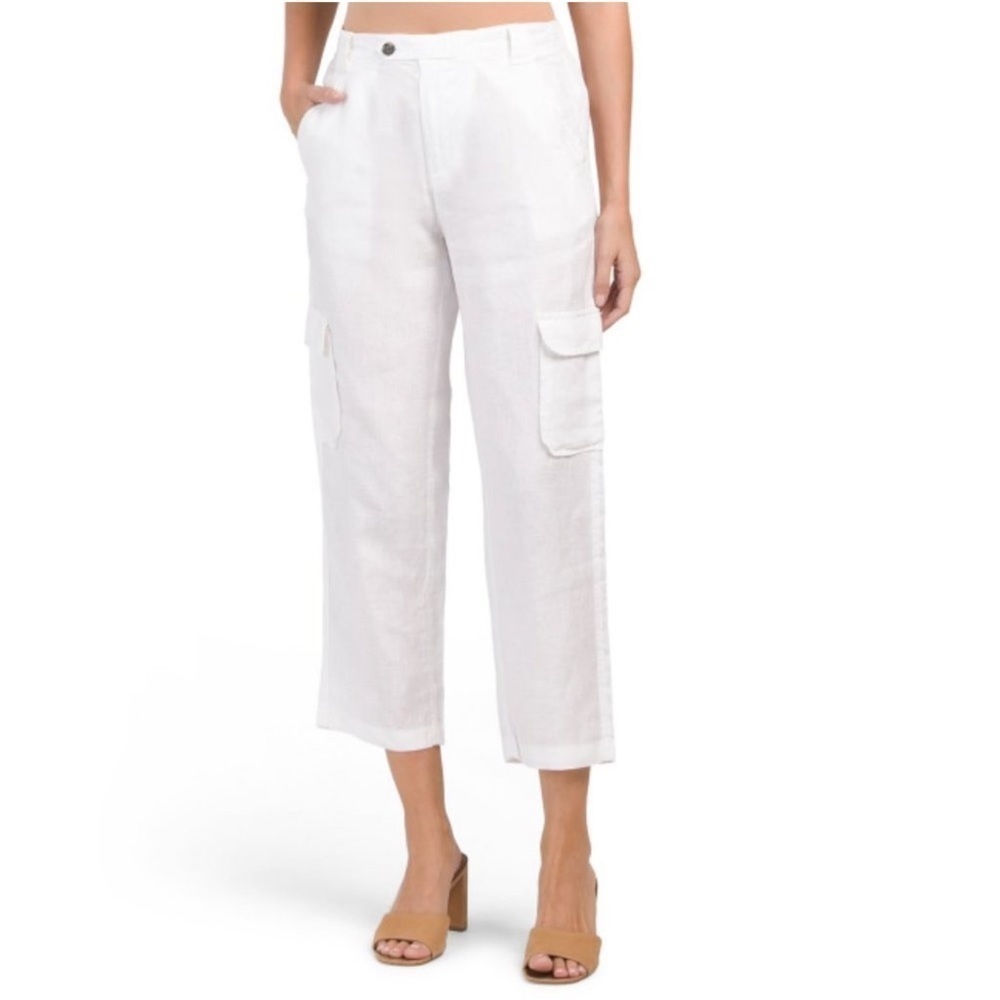 RACHEL RACHEL ROY White 100% Linen Tapered Leg Cargo Pants size M beach …​​​